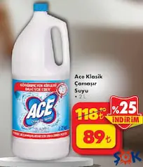 ACE KLASİK ÇAMAŞIR SUYU 2 L fiyat ve kampanya bilgisi